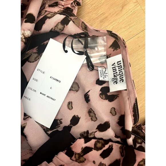 NWT Unique Vintage Retro Pink Leopard Print Scoopneck Blouse L - Picture 7 of 7